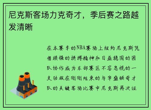 尼克斯客场力克奇才，季后赛之路越发清晰