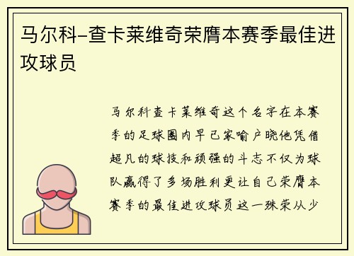 马尔科-查卡莱维奇荣膺本赛季最佳进攻球员