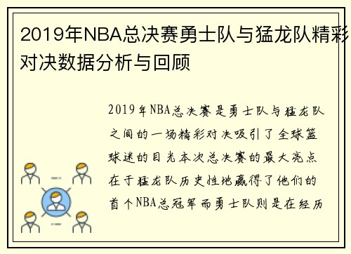 2019年NBA总决赛勇士队与猛龙队精彩对决数据分析与回顾